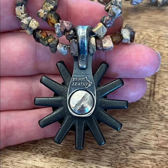 Western Jasper Beaded Necklace with Sunburst Concho Spur Pendant - Picture 6 of 6